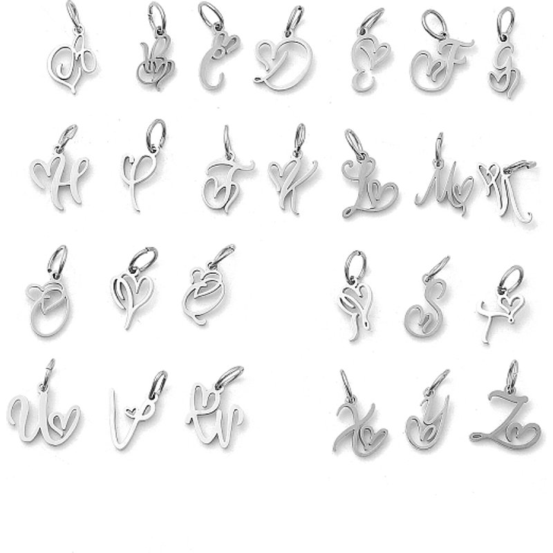 Ensemble de 26 Charms en Acier Inoxydable Lettres A-Z avec Anneaux — Breloques et pendentifs