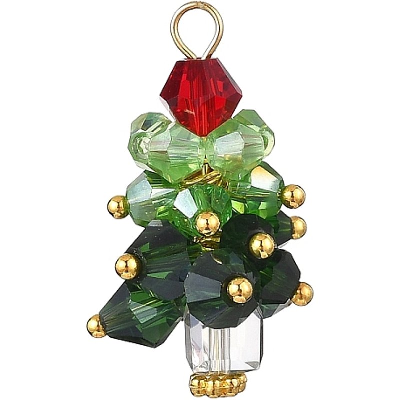 Glass Christmas Tree Pendant with Iron Loop, Faceted, Golden — Charms & Pendants