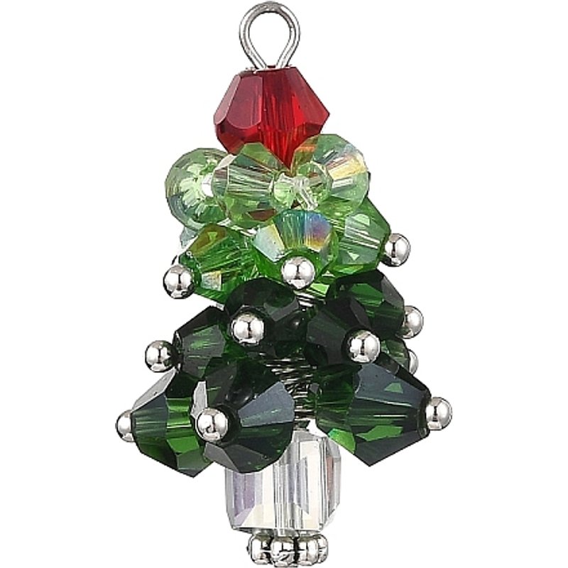 Glass Christmas Tree Pendant with Iron Loop, Faceted Platinum — Charms & Pendants