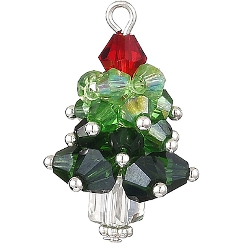 Glass Christmas Tree Pendant with Iron Loop, Faceted Silver — Charms & Pendants