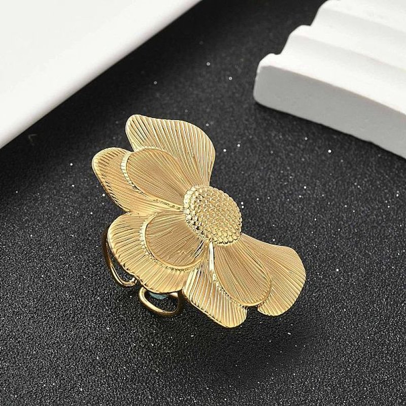 Bagues ouvertes en acier inoxydable 304, forme de camélia pour femmes — Bijoux fantaisie