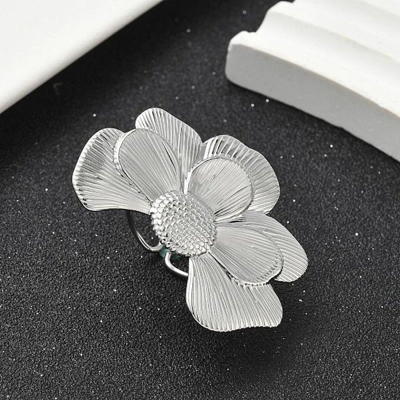 Bague ouverte en acier inoxydable 304 pour femmes, forme de camélia — Bijoux fantaisie