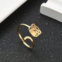 Bague à Manchette en Acier Inoxydable 304 en Forme de Chat pour Femmes, Dorée