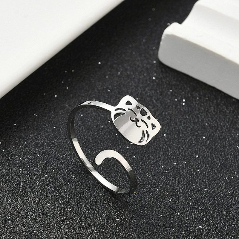 304 Stainless Steel Cat Shape Cuff Rings for Women — Costume Jewelry