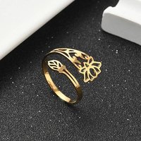 Bague à Manchette en Acier Inoxydable 304 avec Lotus Creux pour Femmes