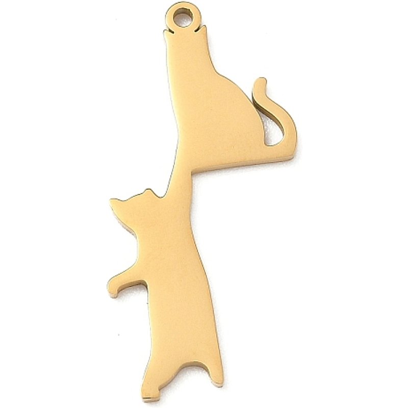 Pendentifs en acier inoxydable 304, charme en forme de deux chats, doré — Breloques et pendentifs