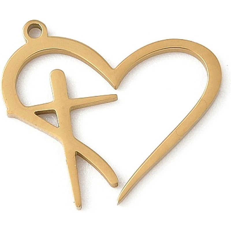 Pendentif en acier inoxydable 304, cœur avec croix, doré — Breloques et pendentifs