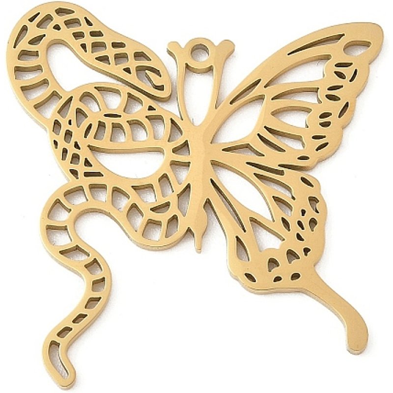 Pendentifs en Acier Inoxydable 304, Charms Serpent & Papillon, Doré, 36x34mm — Breloques et pendentifs