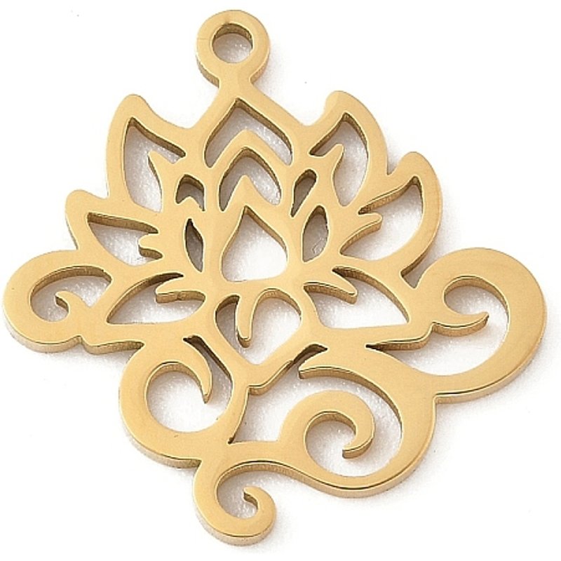 Pendentif Lotus en Acier Inoxydable 304, Doré, Découpe Laser — Breloques et pendentifs