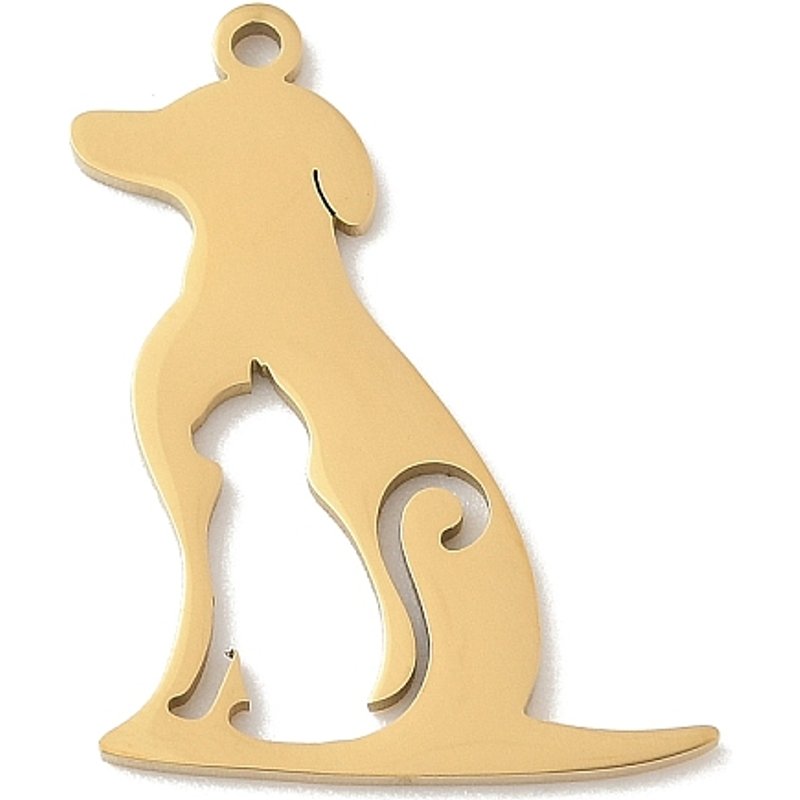Pendentif en Acier Inoxydable 304 Découpé au Laser, Charm Chien, Doré — Breloques et pendentifs