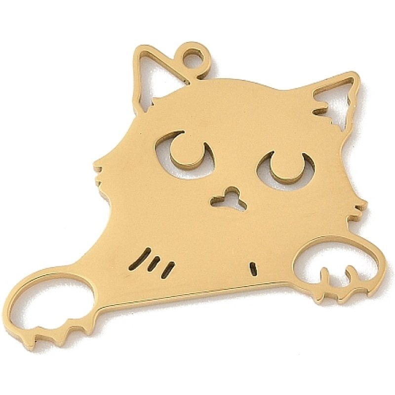 Pendentif en Acier Inoxydable 304 en Forme de Chat Creux - Doré — Breloques et pendentifs