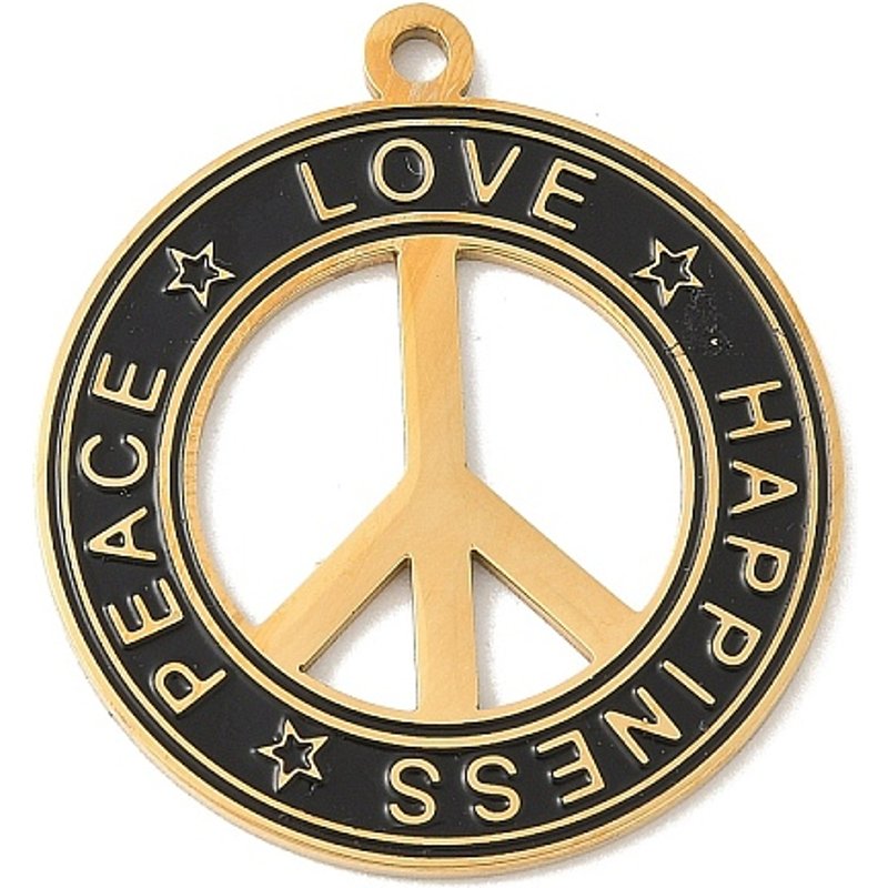 304 Stainless Steel Peace Sign Charms, Golden, 31x28x1.5mm — Charms & Pendants
