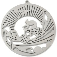 304 Stainless Steel Hollow Flat Round Pendant with Human and Bicycle Charm — Charms & Pendants