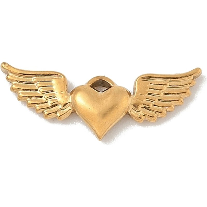 304 Stainless Steel Heart Wing Charm Pendant, Golden, 20mm — Charms & Pendants