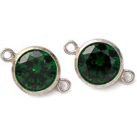 925 Sterling Silver Pave Cubic Zirconia Connector Charms, Dark Green — Jewelry Findings