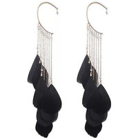 Bohemian Style Alloy Chain Feather Tassel Cuff Earrings