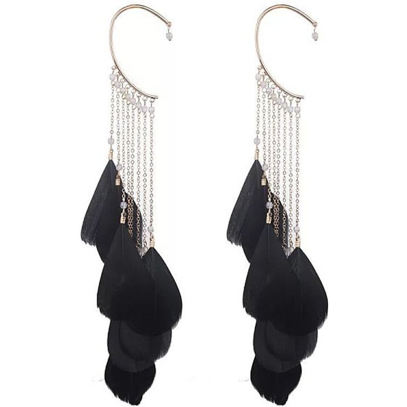 Boucles d'oreilles à manchon en chaîne alliage avec pampille en plumes — Boucles D'oreilles