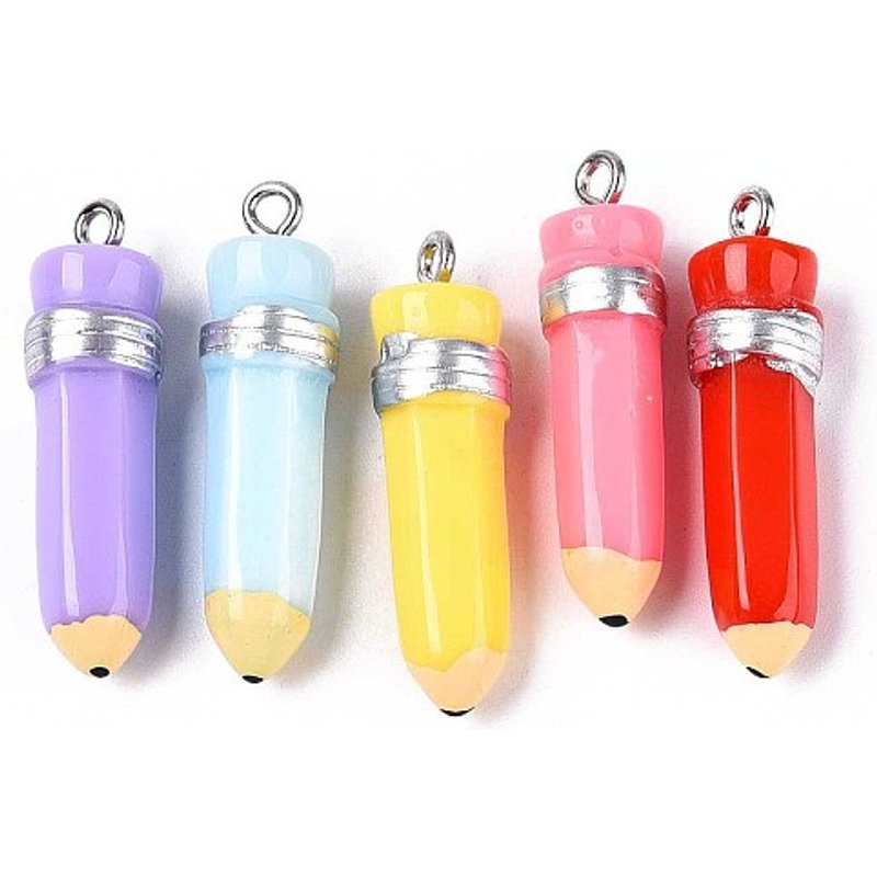 Opaque Resin Pencil Pendants with Platinum Tone Iron Loop — Charms & Pendants