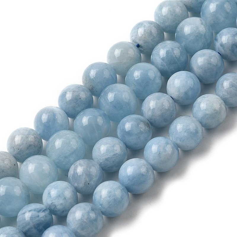Natural Aquamarine Beads Strands, Round, 8mm, 23pcs/strand — Jewelry Beads