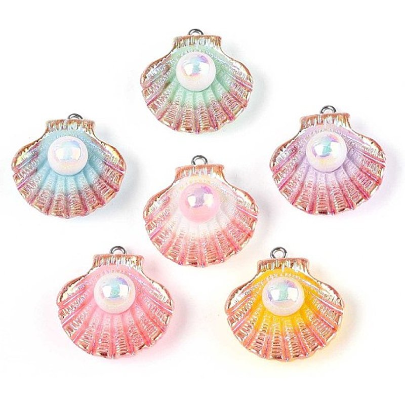 Opaque Resin Shell Shape Pendants with Platinum Tone Iron Loop — Charms & Pendants