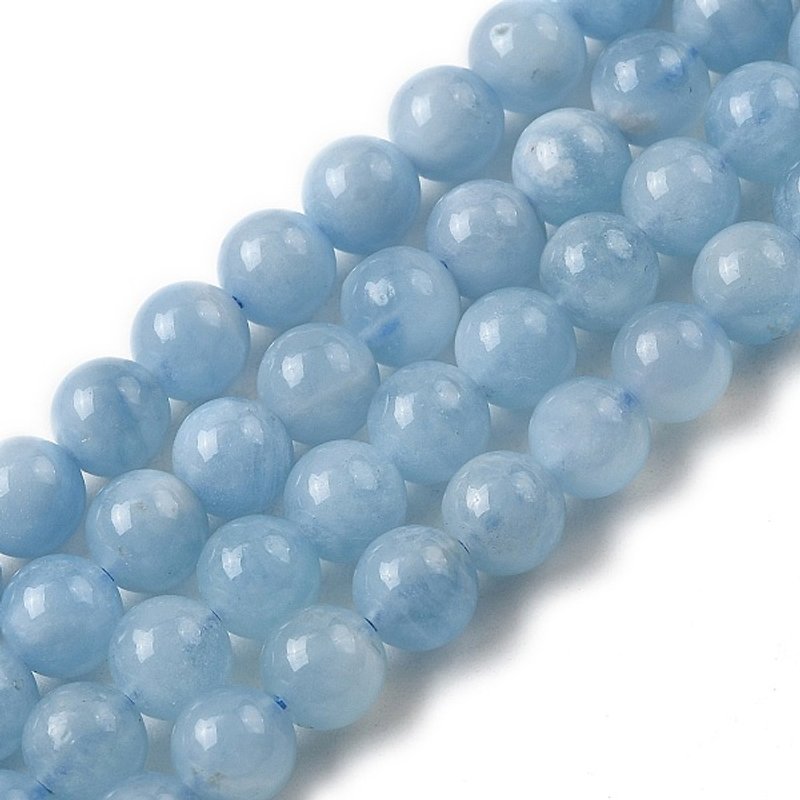 Natural Aquamarine Beads Strands, Round, 6mm, 30-31pcs — Jewelry Beads