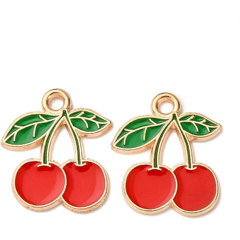 Fruits Alloy Enamel Pendant, Light Gold Cherry, 17x15mm — Charms & Pendants