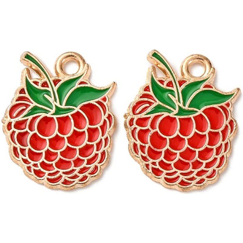 Fruits Alloy Enamel Pendant, Light Gold, Raspberry — Charms & Pendants
