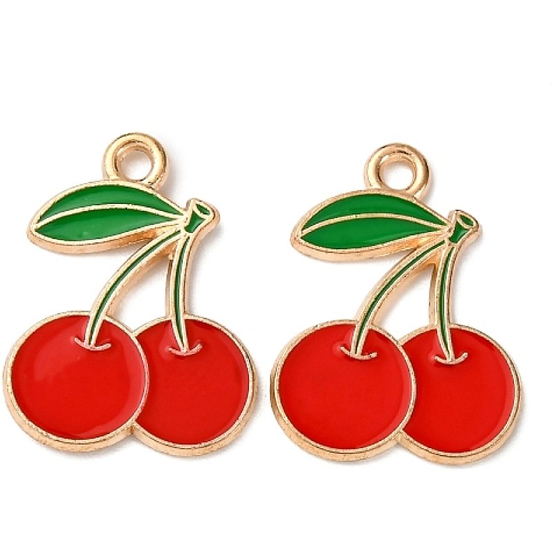 Pendentif en Émail Alliage Fruits, Cerise Or Clair, 20x15mm — Breloques et pendentifs