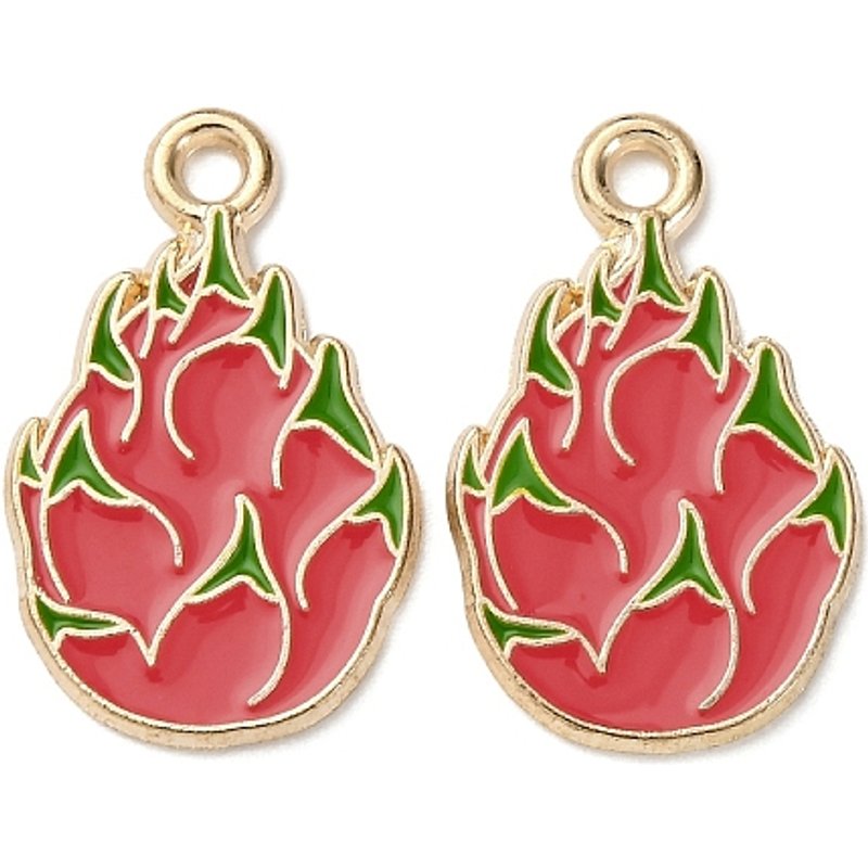 Fruits Alloy Enamel Pendant, Light Gold, Pitaya — Charms & Pendants