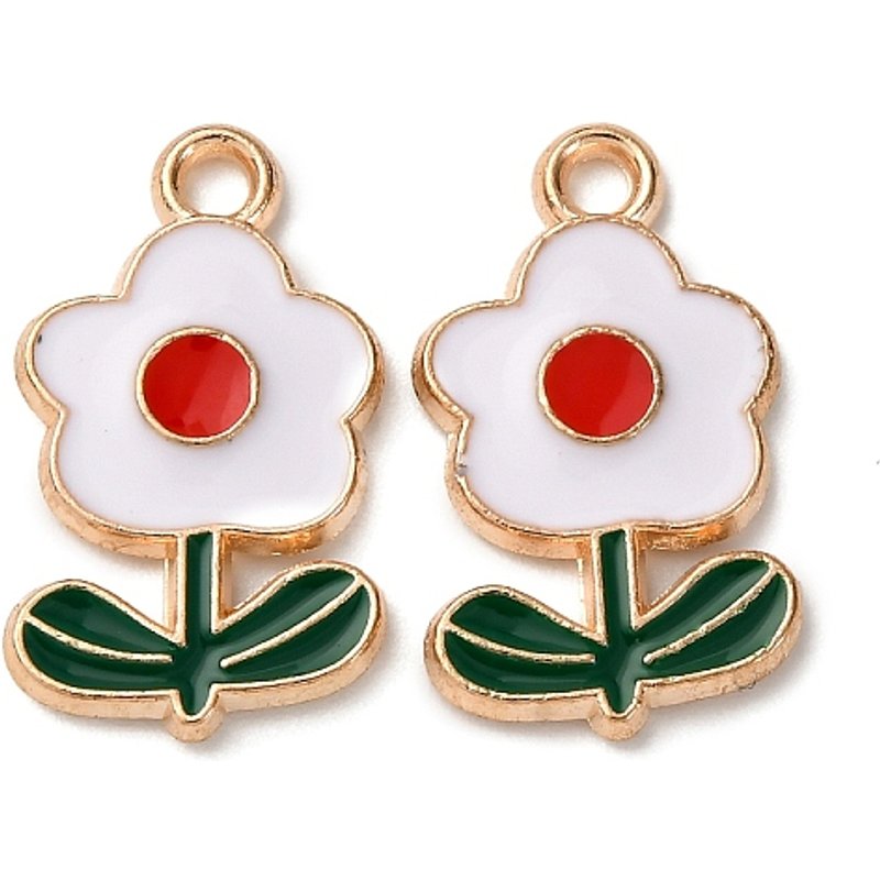 Alloy Enamel Flower Charm Pendant in Light Gold and White