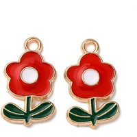Pendentif en Émail en Alliage, Charme Fleur en Or Clair et Rouge — Breloques et pendentifs