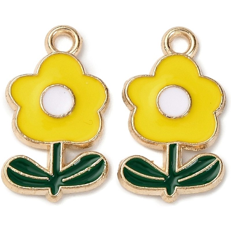 Pendentif en émail alliage, charme fleur en or clair et jaune — Breloques et pendentifs