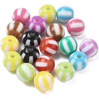Opaque Acrylic Round Beads with Stripe, Mixed Colors, 555pcs — Jewelry Beads