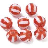 Opaque Red Acrylic Round Beads with Stripe, 555pcs