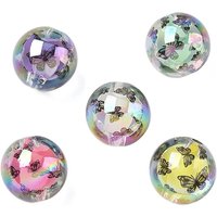 Transparent UV Plating Acrylic Beads, Iridescent Round with Butterfly