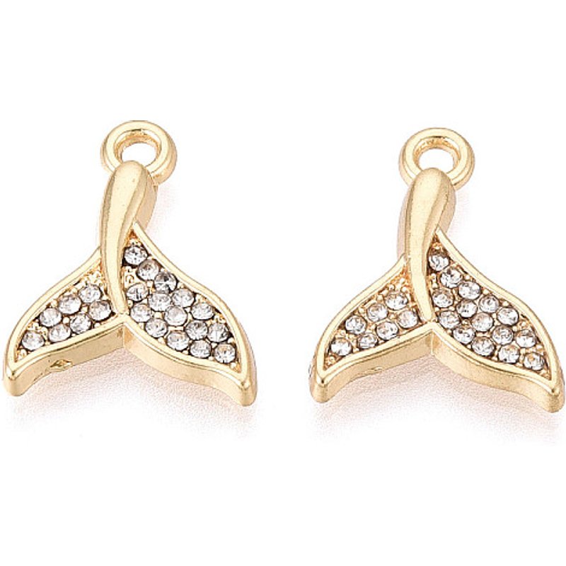Rack Plating Alloy Fishtail Rhinestone Pendant, Light Gold — Charms & Pendants