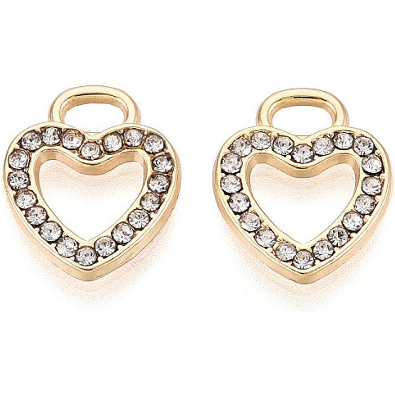 Rack Plating Alloy Heart Rhinestone Charms, Light Gold — Charms & Pendants