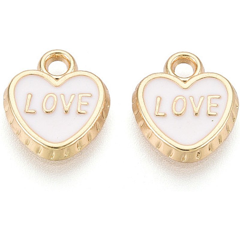 Charm Coeur Amour en Alliage Émaillé - Ton Or Clair, Sans Plomb — Breloques et pendentifs