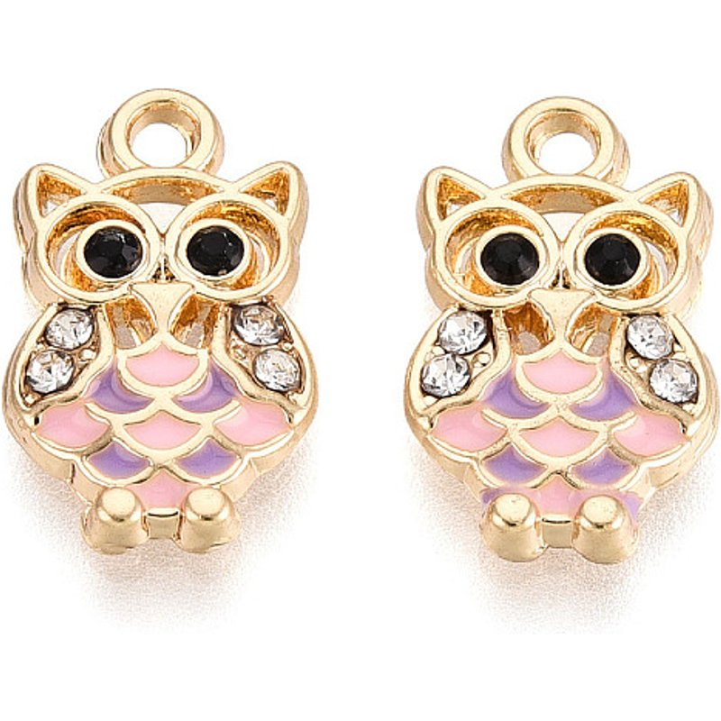 Pendentif Hibou en Alliage Doré avec Strass, Sans Plomb — Breloques et pendentifs