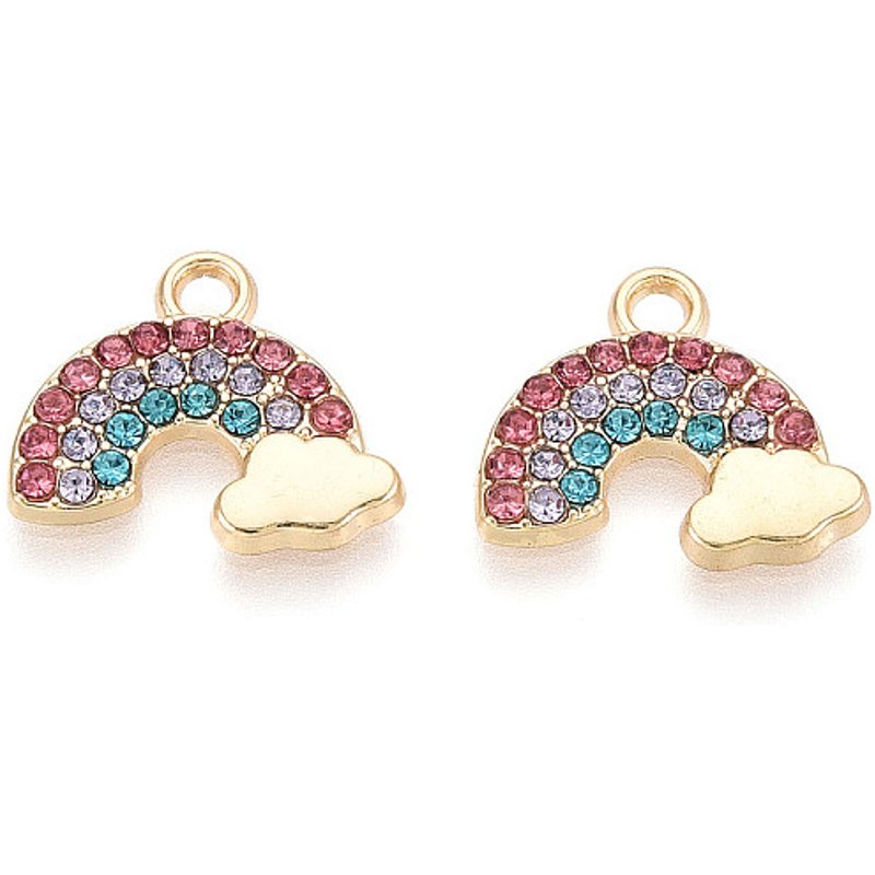 Rack Plating Alloy Rainbow Rhinestone Pendants, Light Gold — Charms & Pendants