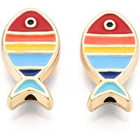 Light Gold Tone Alloy Enamel Fish Beads - Lead Free, Nickel Free