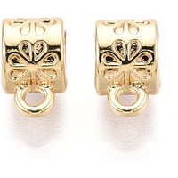 Rack Plating Alloy Tube Bails with Flower Pattern, Light Gold — Jewelry Findings