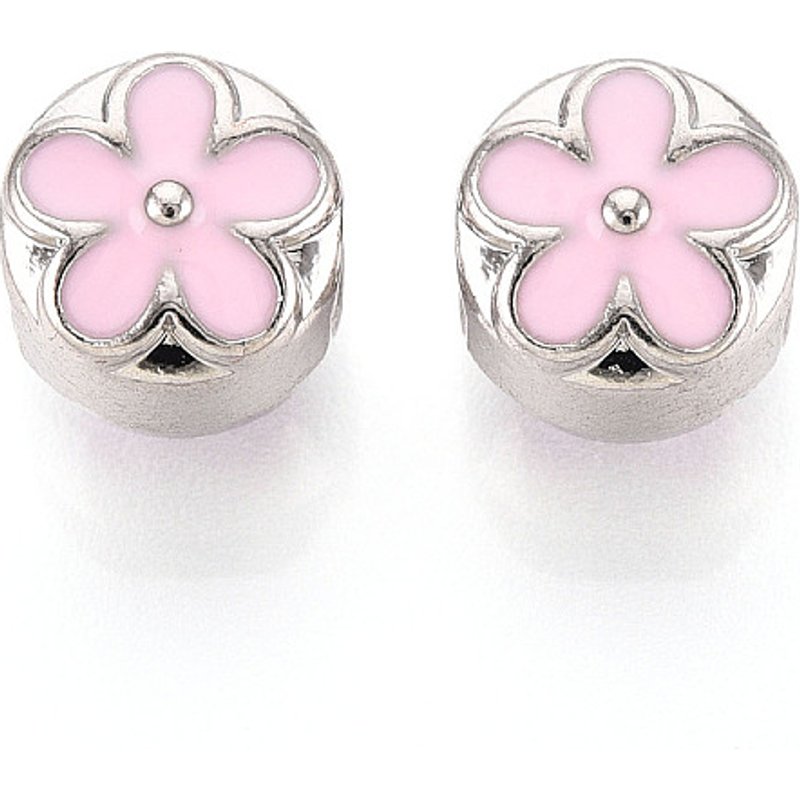 Alloy Enamel European Beads, Flat Round Flower Design, Large Hole — Jewelry Beads