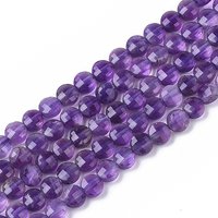 Fil de perles d'améthyste naturel, facettées, rondes plates, 4x2,5mm — Perles à bijoux