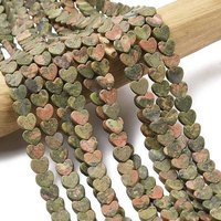 Brins de perles en unakite naturel, cœur, 75-76pcs/brin
