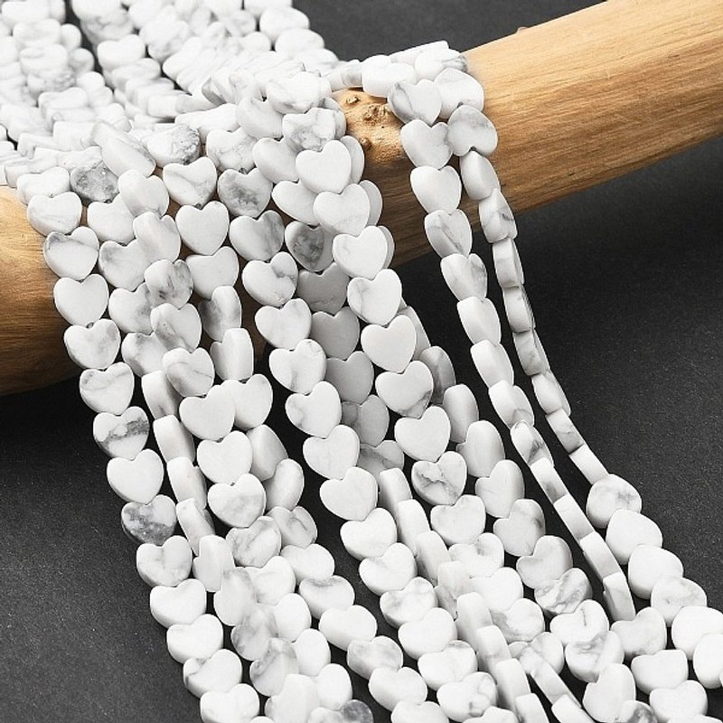 Fil de perles en howlite naturelle en forme de cœur, givré, 75-76pcs — Perles à bijoux