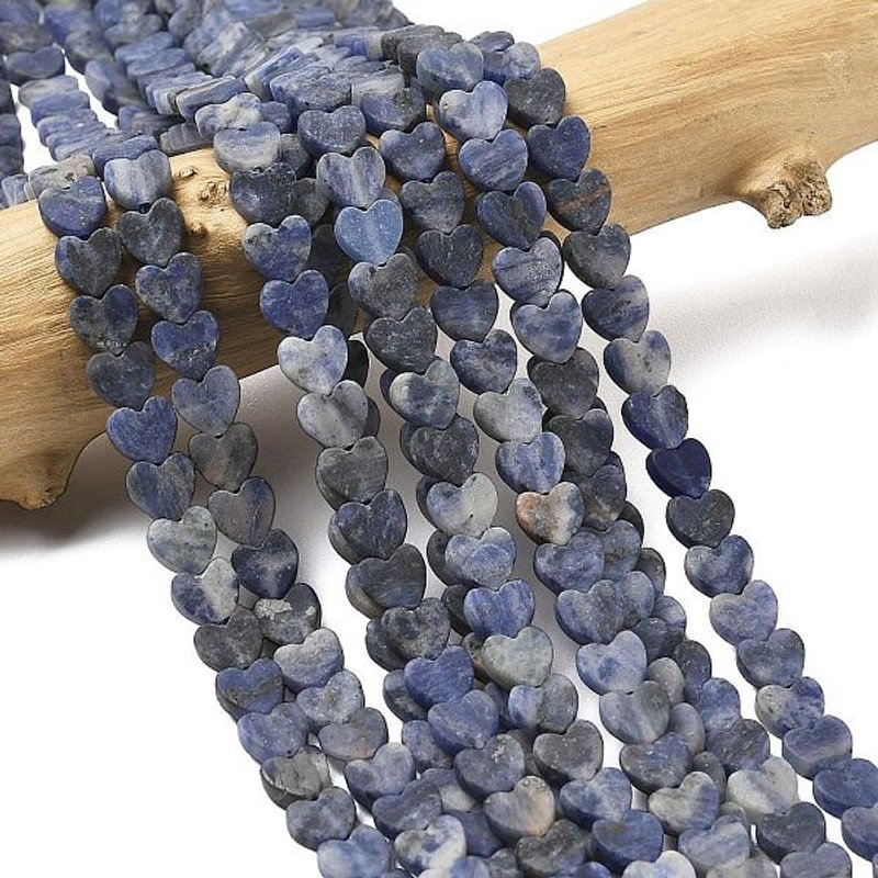 Fil de Perles de Sodalite Naturelle en Forme de Coeur, Givré, 75-76pcs — Perles à bijoux
