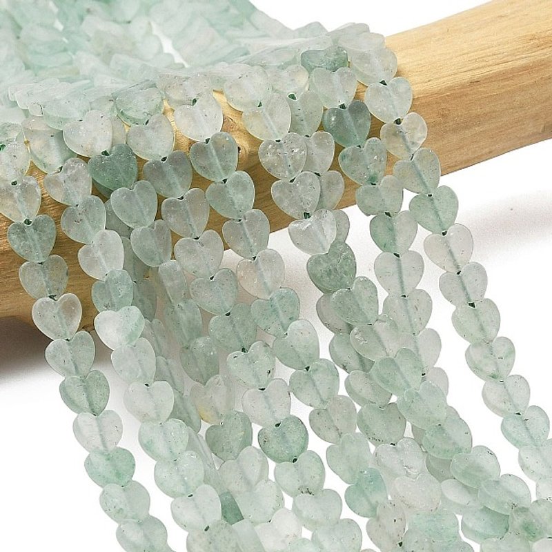 Fil de Perles en Aventurine Verte Naturelle, Coeur, 75-76pcs — Perles à bijoux