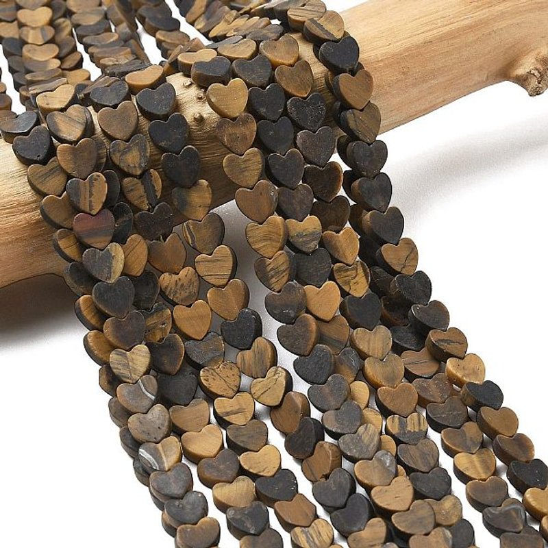 Fils de perles en œil de tigre naturel, cœur givré, 6x6.5x2.5mm — Perles à bijoux