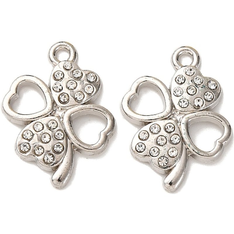 Pendentif en alliage Trèfle avec strass, finition platine — Breloques et pendentifs